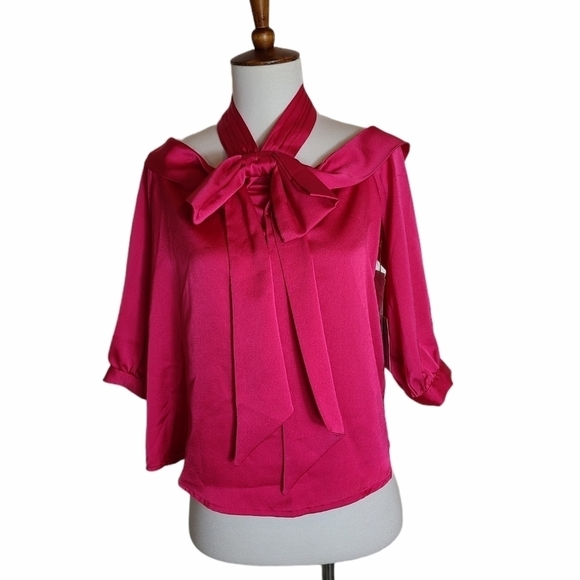 Cece Bow Off Shoulder Top Hot Pink Blouse XSmall NWT - Picture 2 of 9